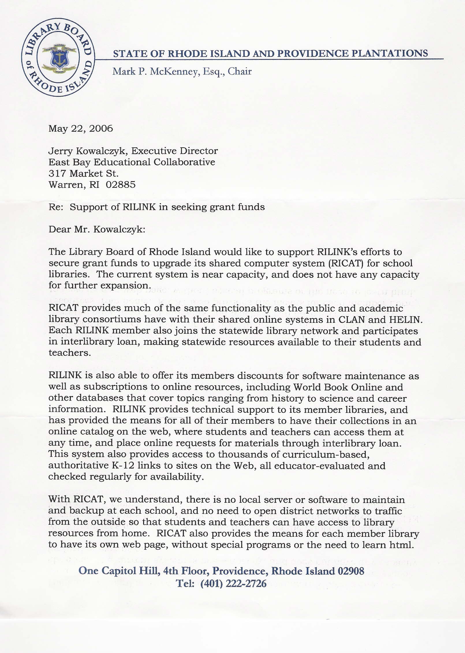 page one of OLIS letter of support